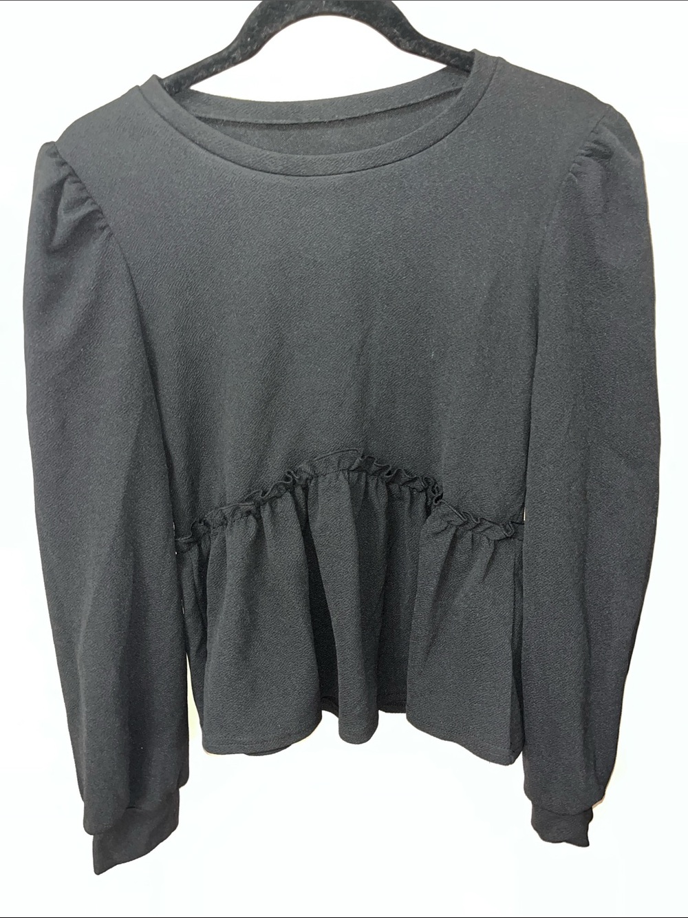 SHEIN Black Ruffled Peplum Long-Sleeve Top — Size L